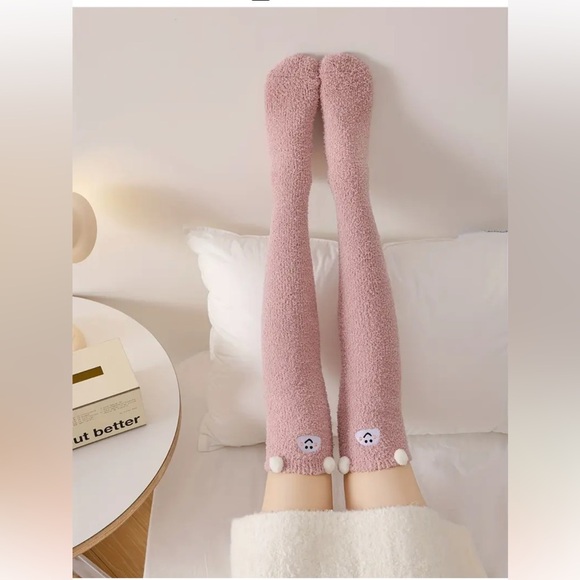Cartoon Fuzzy High Knee Socks In Pink - Picture 5 of 7